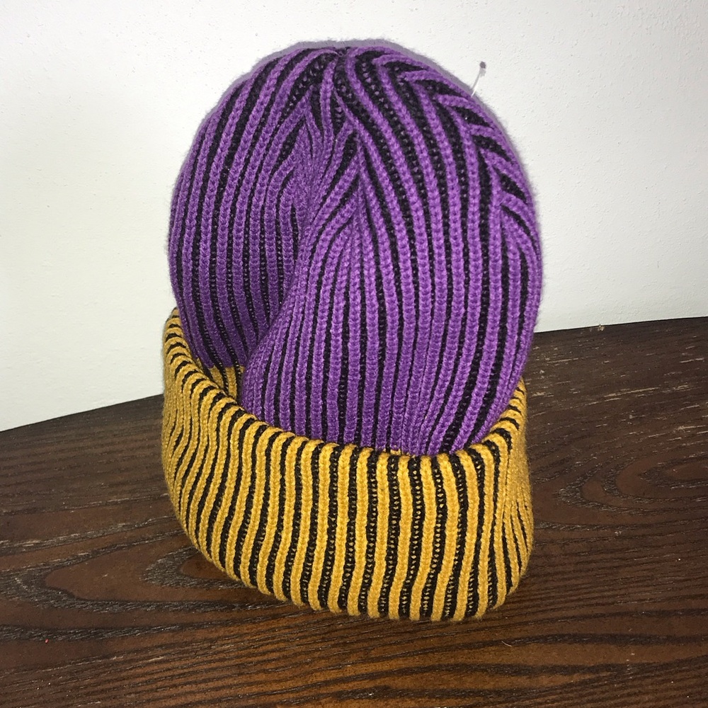 Purple and gold Yellow Striped Knit Beanie corded brand new no tags unisex style